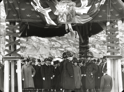 Invigning av Riksgränsbanan den 14 juli 1903 med H M Oscar II, H K H kronprins Gustaf, H K H prinsessan Ingeborg.