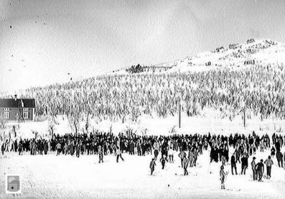 Start för skidtävling. Vid gamla folketspark.