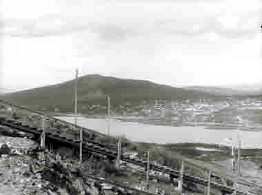 Vy över Kiruna, mot Luossavaara, år 1914.