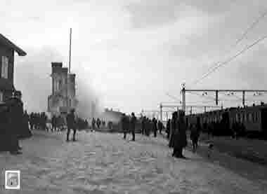 Kirunas järnvägsstation brann ner den 26-4-1915.